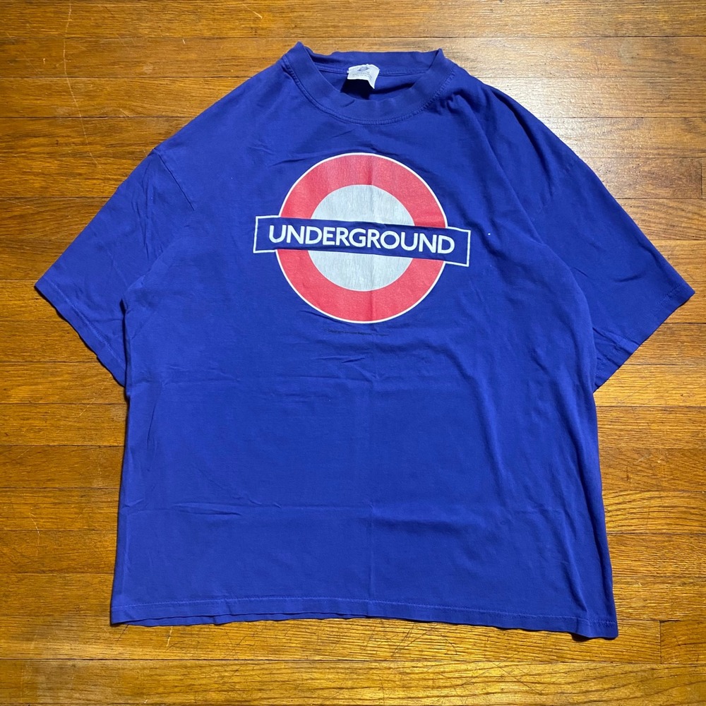 London Underground Logo T-Shirt Blue Graphic Skate Tee Men XL Vintage